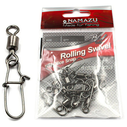 Вертлюг с застежкой Namazu ROLLING SWIVEL WITH NICE SNAP, цв. BN, р. 6, test-27 кг уп.10 шт