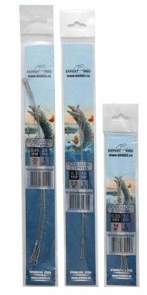 Поводок струна d0.4мм 12.5см 17кг 5шт Три Кита