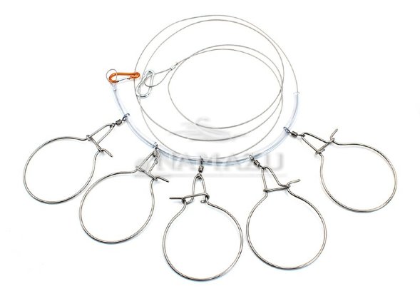 Кукан Namazu металлический трос 3,0 м, d-2 мм 5 круглых карабинов уп. пакет